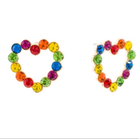 New Betsey Johnson Rainbow  Heart Stud Earrings - Picture 3 of 9